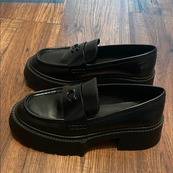 Coach Black Leather Loafers with Logo Accent - Picture 3 of 4